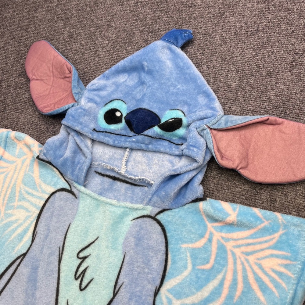 Disney Stitch Lilo & Stitch Tropical Palm Blue Hooded Fleece Poncho Blanket